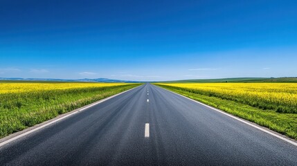 Naklejka premium Asphalt Road Through Yellow Fields