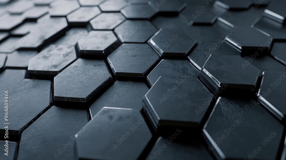 Wall mural black hexagon array on table