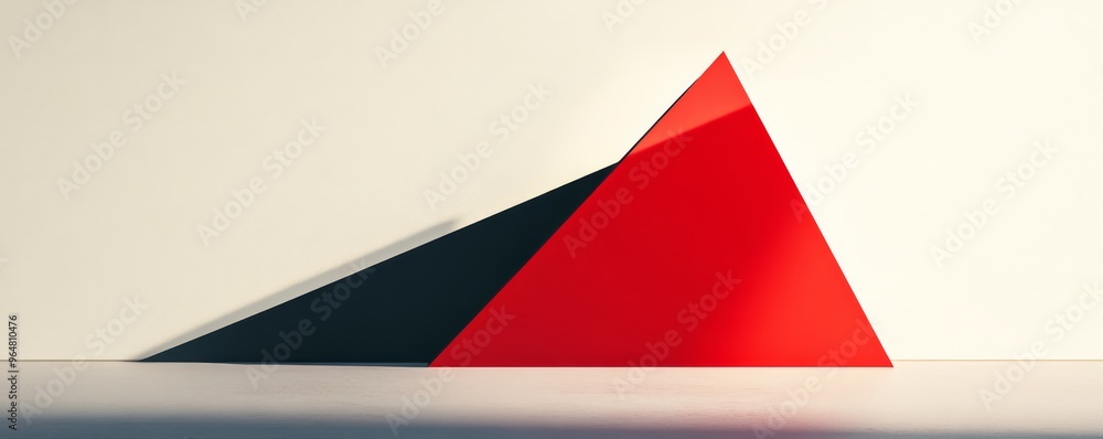 Poster red triangular prism casting shadow on minimalist background