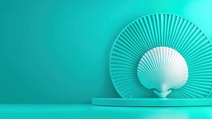 3d Mock up Light teal podium with oceanic motifs and seashell textures Pedestal stage for summer product presentation Breezy scene for advertising Sale promotion background