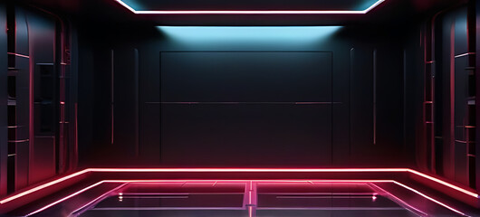 rendering dark red black neon lights futuristic room circuit board floor digital wallpaper elements rendering