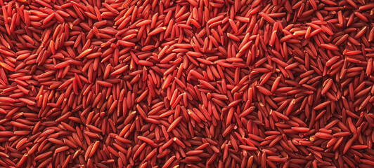 Fototapeta premium Uncooked red rice as a background, top view