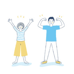 元気なポーズの男女