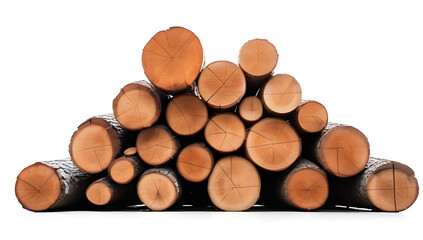 pile wooden logs isolated white background