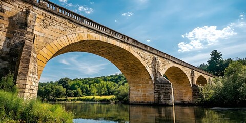Fototapeta premium Bridge taken from a low angle with a blue sky in the background