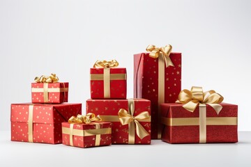 Fototapeta premium Different Christmas gift boxes on white background