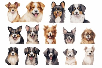 Fototapeta premium Dogs illustration set with cute animals watercolor pets 