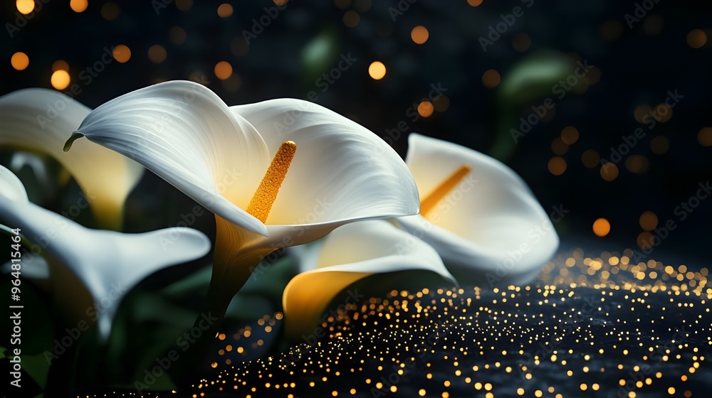 Poster calla lilies glowing in dark with dotted light pattern image