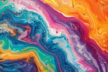 Obraz premium A stunning array of colorful swirls and patterns flows seamlessly, showcasing a blend of vibrant hues on a textured canvas, highlighting artistic expression.