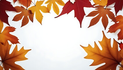 Fototapeta premium fall leaves border white background