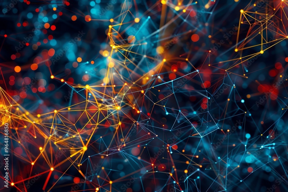 Poster a vivid display of interconnected lines and nodes forms an abstract visual, showcasing the complexit