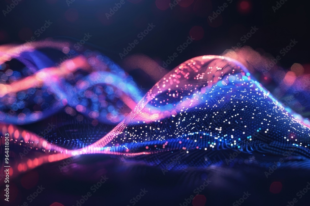 Fototapete the artwork showcases vibrant, flowing wave patterns illuminated by various light hues, creating an 