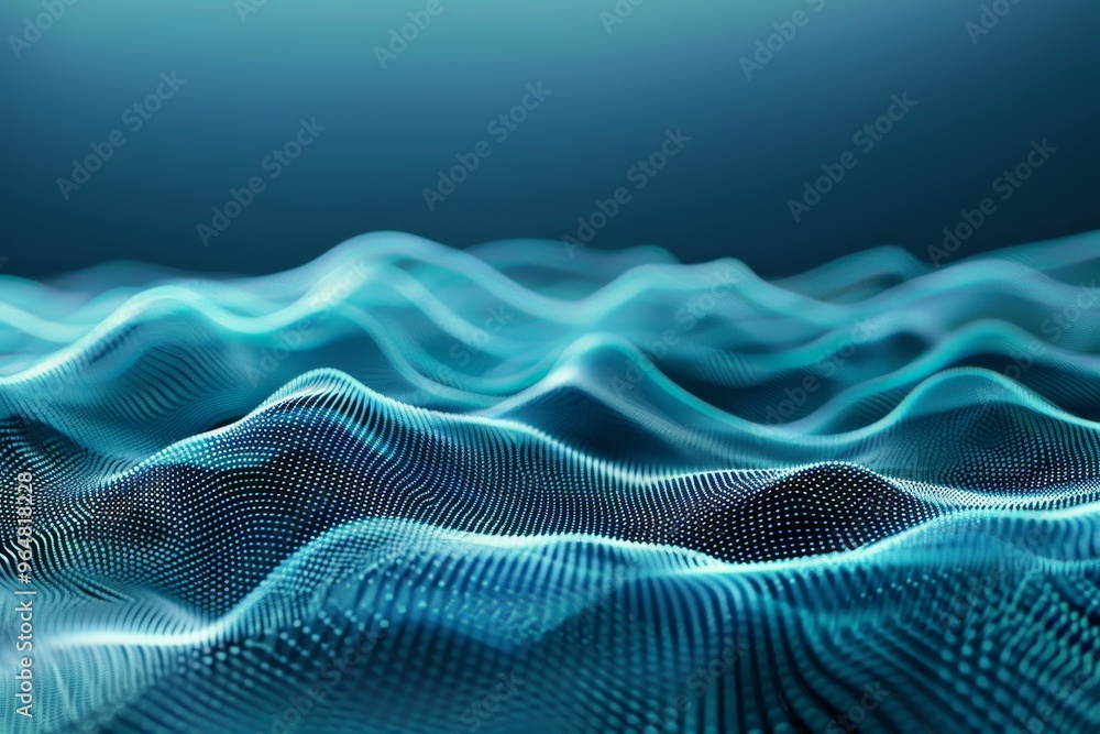 Aufkleber digital waves create an abstract representation of sound on a blue background, showcasing intricate 