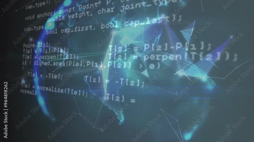 Poster animation of data processing over globe and network of connections