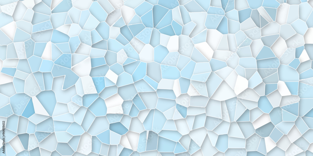 Poster abstract blue, white broken stained-glass background with white line. geometric seamless pattern wit