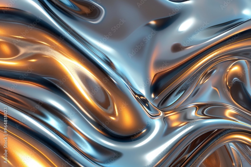 Poster swirling patterns of shiny silver and warm orange intertwine, creating a captivating texture that dr
