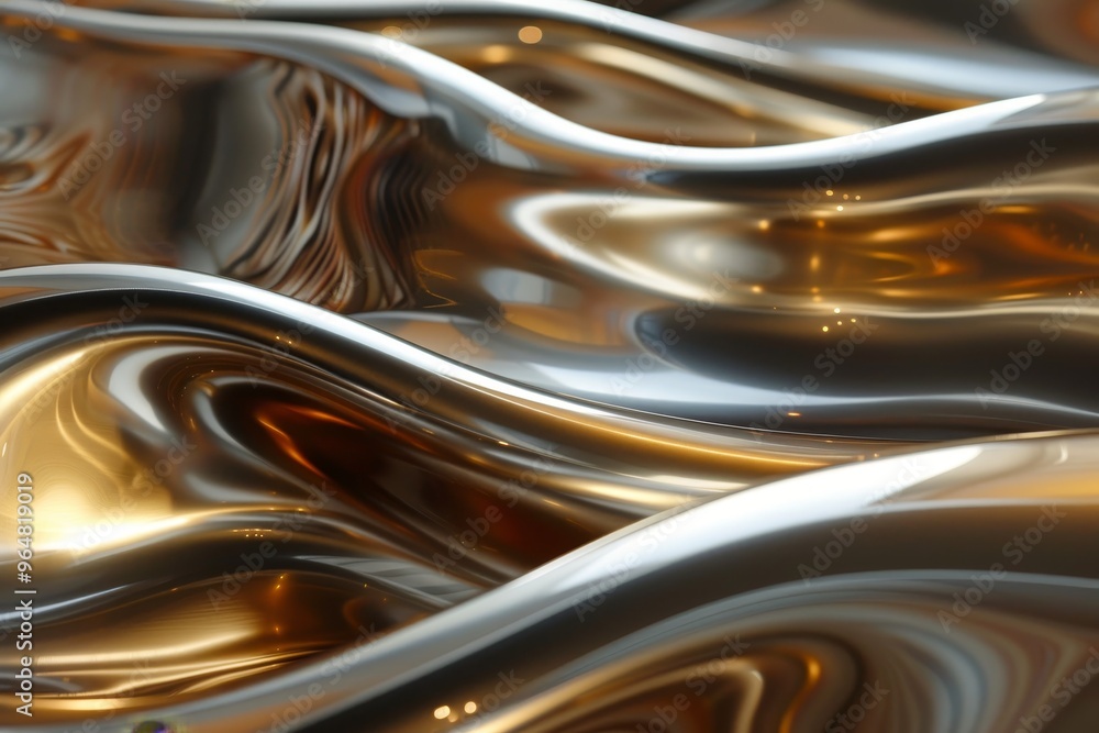 Poster shimmering waves of silver and gold intertwine, creating fluid movements that reflect light in a cap