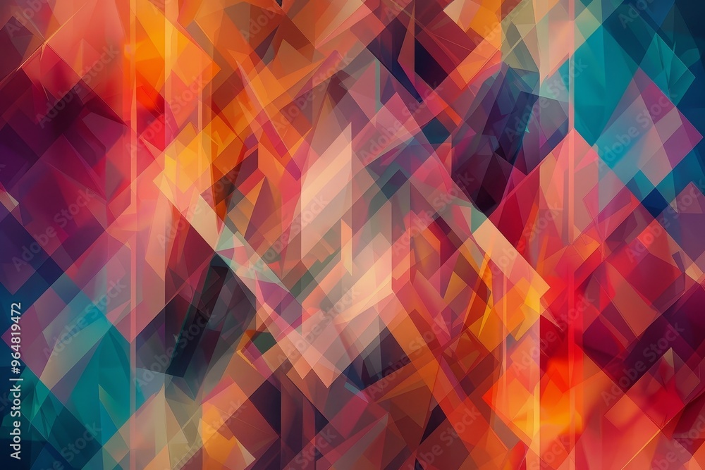 Poster an explosion of colors intertwines with geometric patterns, creating a captivating abstract piece th