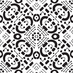 Fototapeta na wymiar Monochrome hand drawn line seamless pattern on white background. Vector black white mozaic ornament tile for wall or print
