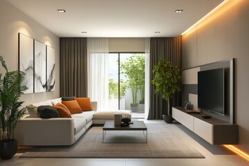 Fototapeta premium Cozy Apartment Living Room with Modern Design and Classic Furniture