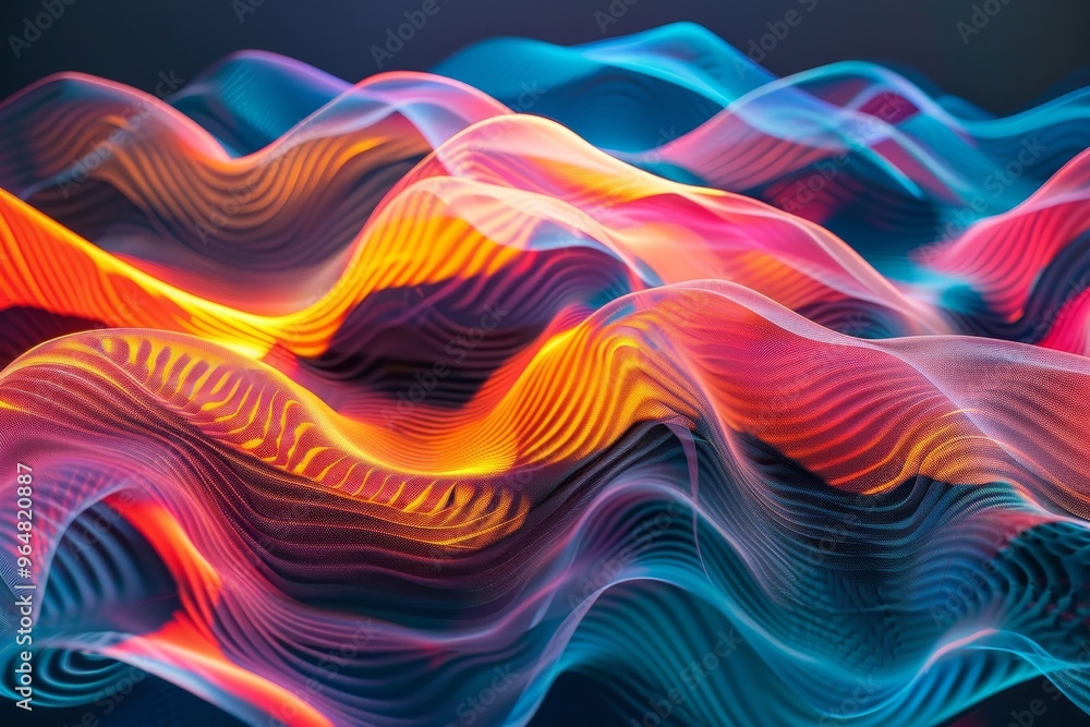 Poster vibrant waves of colorful light intertwine and flow smoothly, producing a captivating abstract desig