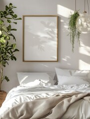 Modern Poster Mock-Up in Urban Bedroom Interior with Scandinavian Style