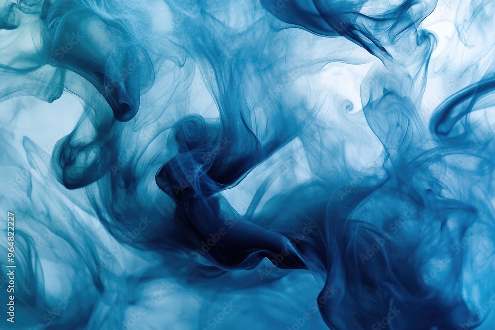 Poster smooth blues: abstract art of flowing smoke with white curve pattern