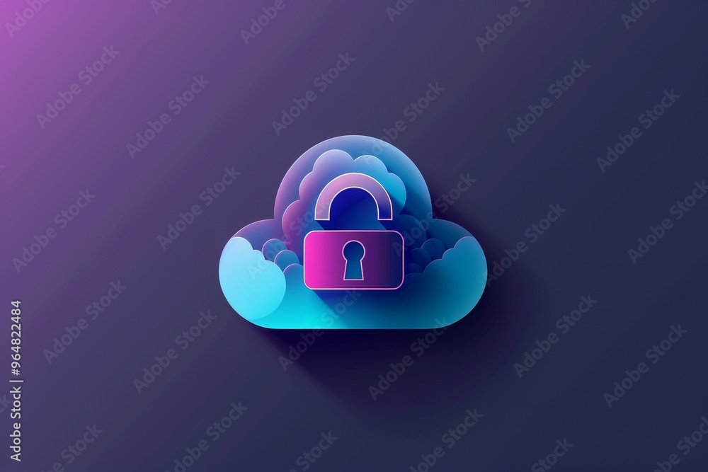 Poster the design features a vibrant cloud shape with a padlock symbol, illustrating the concept of secure 