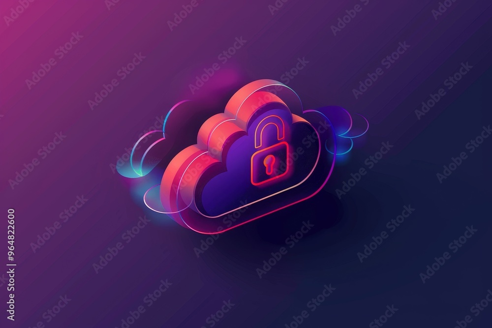 Poster a colorful digital representation of a cloud with a padlock, illustrating the concept of cloud secur