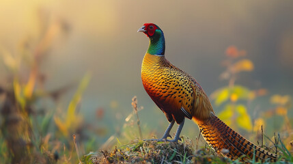 Fototapeta premium Golden Pheasant Standing Proudly in Sunrise Light