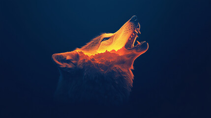 Howling Wolf with Fiery Glow Emanating from Within