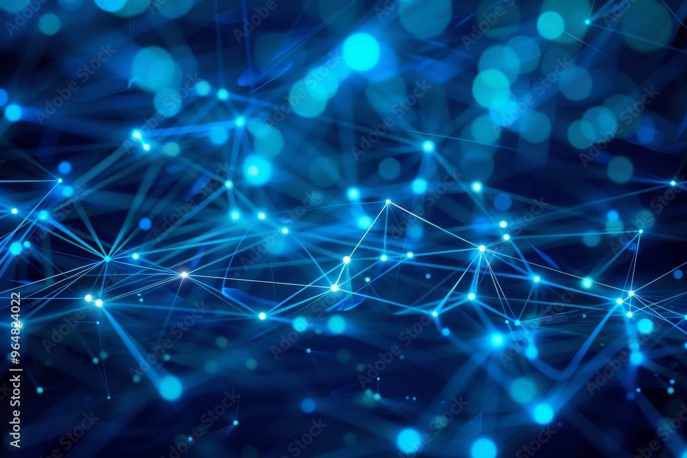Poster colorful blue lines and glowing dots create an intricate pattern that suggests connectivity and tech