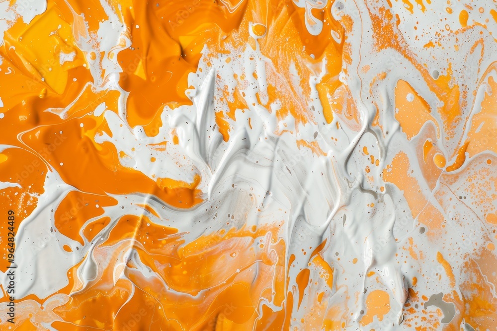 Poster vibrant swirls of orange and white paint create an abstract design on a smooth surface. the colors m