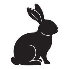 Silhouette rabbit or bunny animal black color, Rabbit sitting on the ground silhouette black color vector art illustration