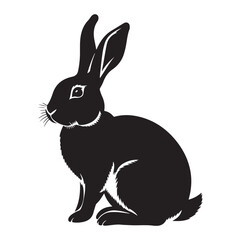 Silhouette rabbit or bunny animal black color, Rabbit sitting on the ground silhouette black color vector art illustration