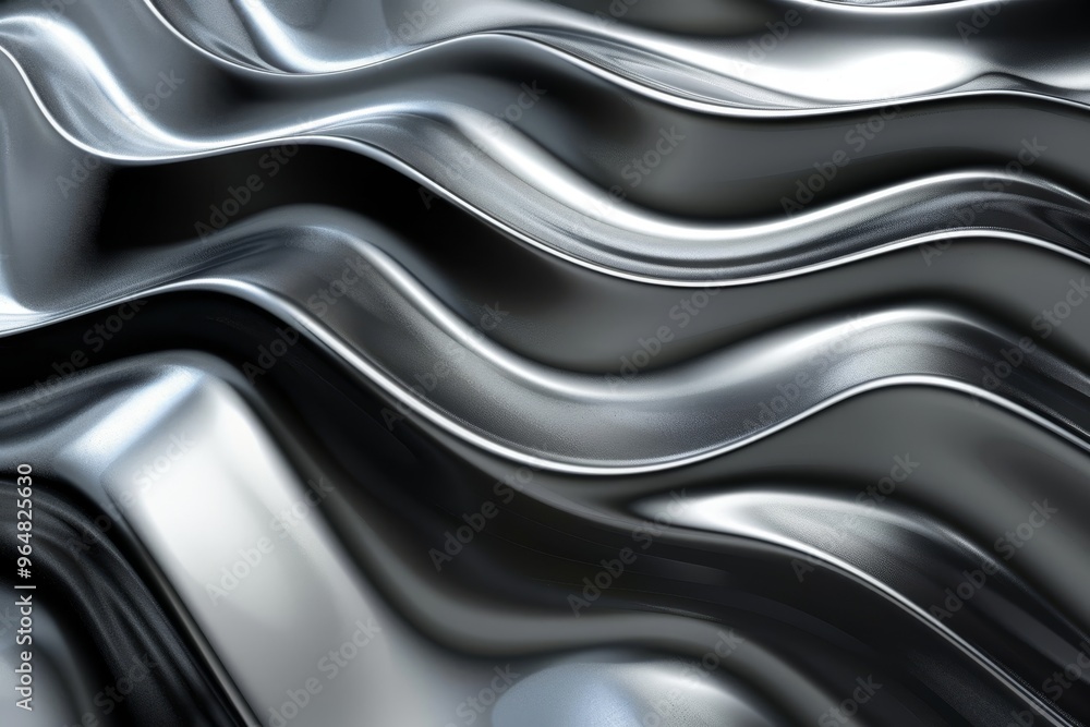 Poster a captivating display of a wavy metallic surface showing intricate patterns and reflections. the smo