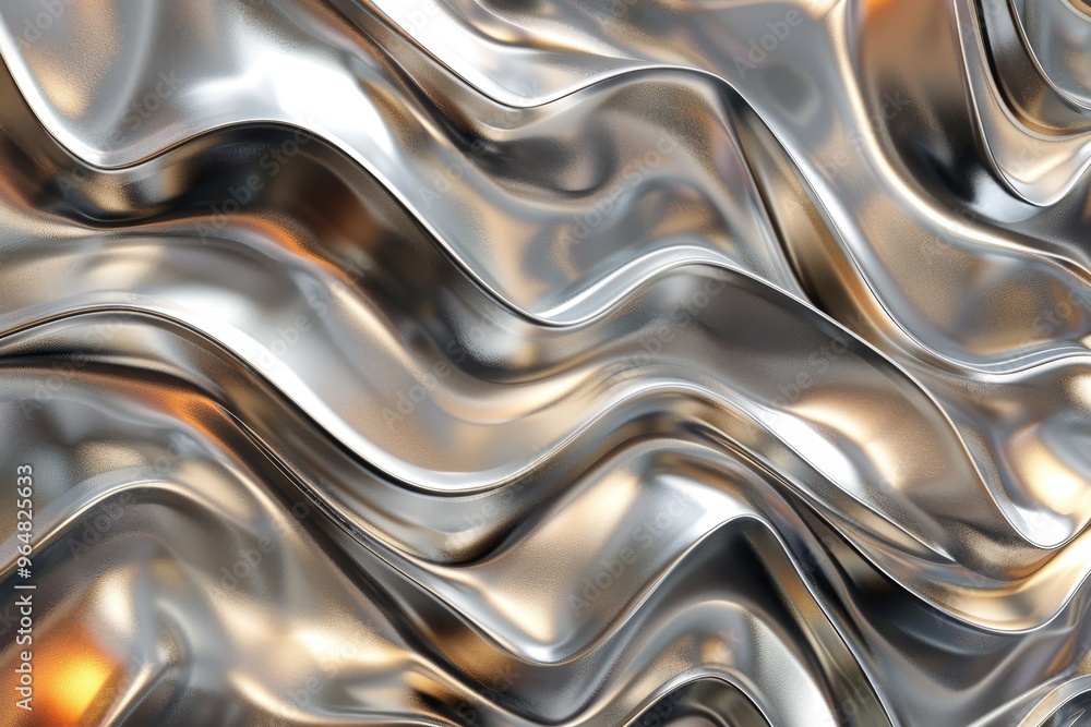 Poster curved, reflective metal creates a mesmerizing display of waves that catch light and produce intrigu