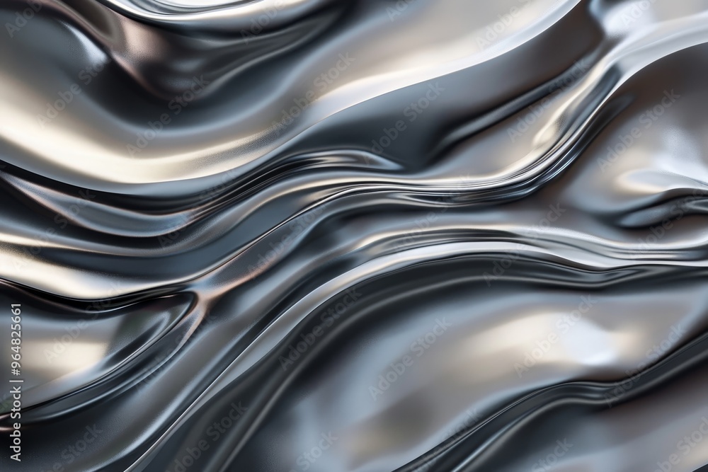 Poster a reflective metallic surface showcases smooth, undulating lines that create an intricate and mesmer
