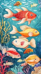 Obraz premium A School of Colorful Fish Swimming in a Vibrant Coral Reef