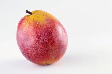 Fototapeta premium A juicy red and yellow mango sits on a white surface, ready for eating or display