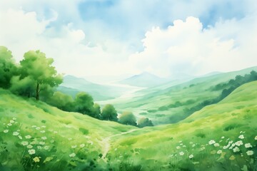 Naklejka premium watercolor St.patricks green hills sunny