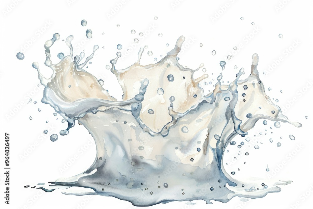 Poster A small amount of water splashes onto a white surface, creating a ripple effect