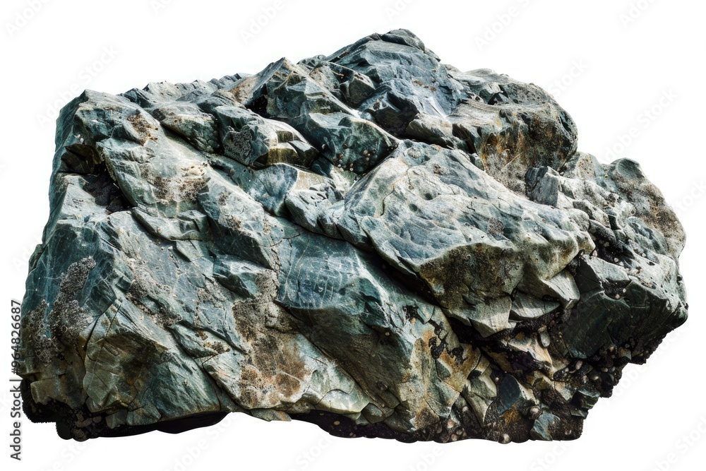 Poster a detailed view of a textured rock against a clean white surface, ideal for use in designs about nat