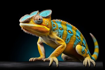 Obraz premium Yellow blue lizard Panther chameleon isolated on white background 