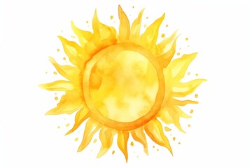 Yellow ink shiny sun watercolor illustration isolated on white background 
