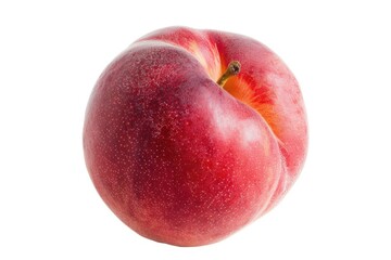 A single ripe peach sitting on a clean white surface