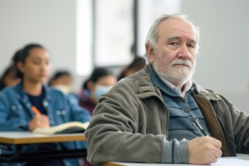 A student sitting at a desk in a classroom