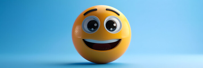 Obraz premium Joyful eyes and mouth emoji expression on blue background