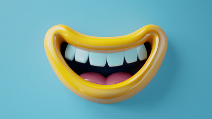 Joyful eyes and mouth emoji expression on blue background