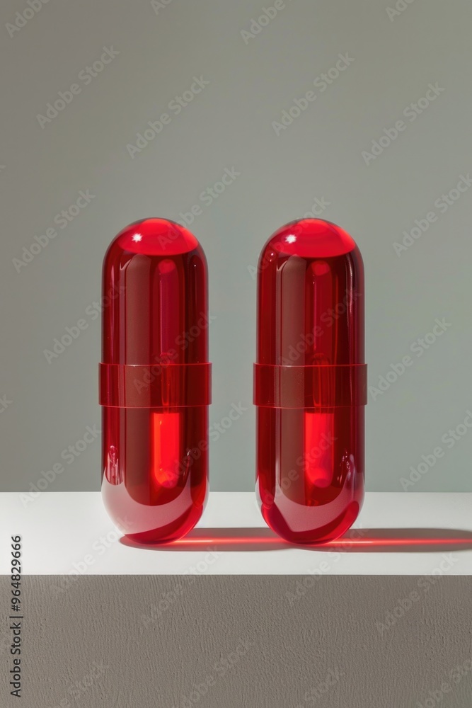 Poster a pair of red lights sitting on a flat surface, ideal for use in decorative or themed settings